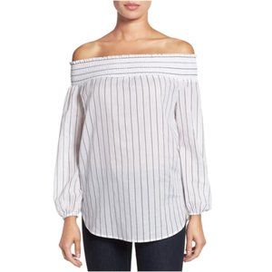 MICHAEL KORS Stripe Cotton Off the Shoulder Top